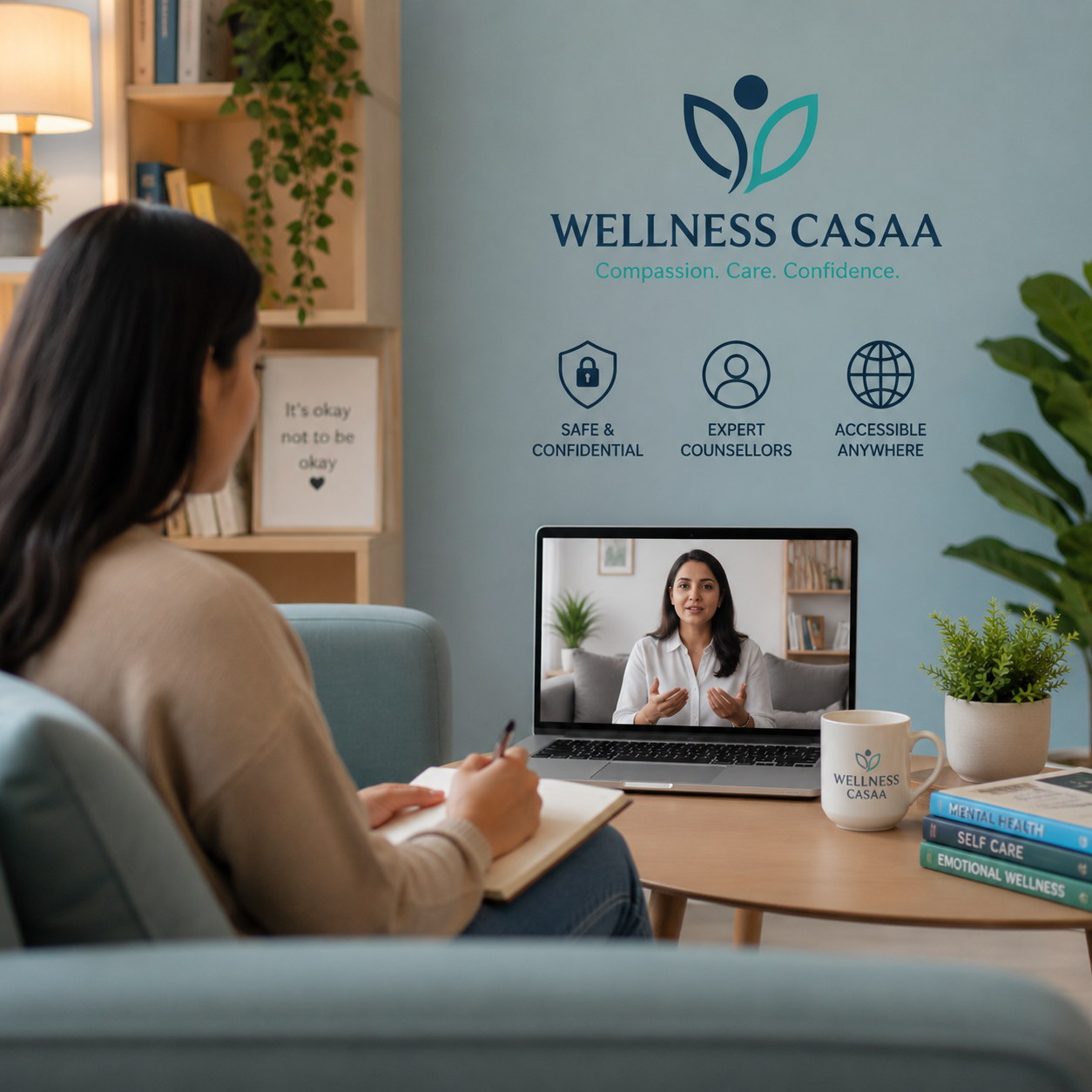Online mental health counselling and therapy support session at Wellness Casaa